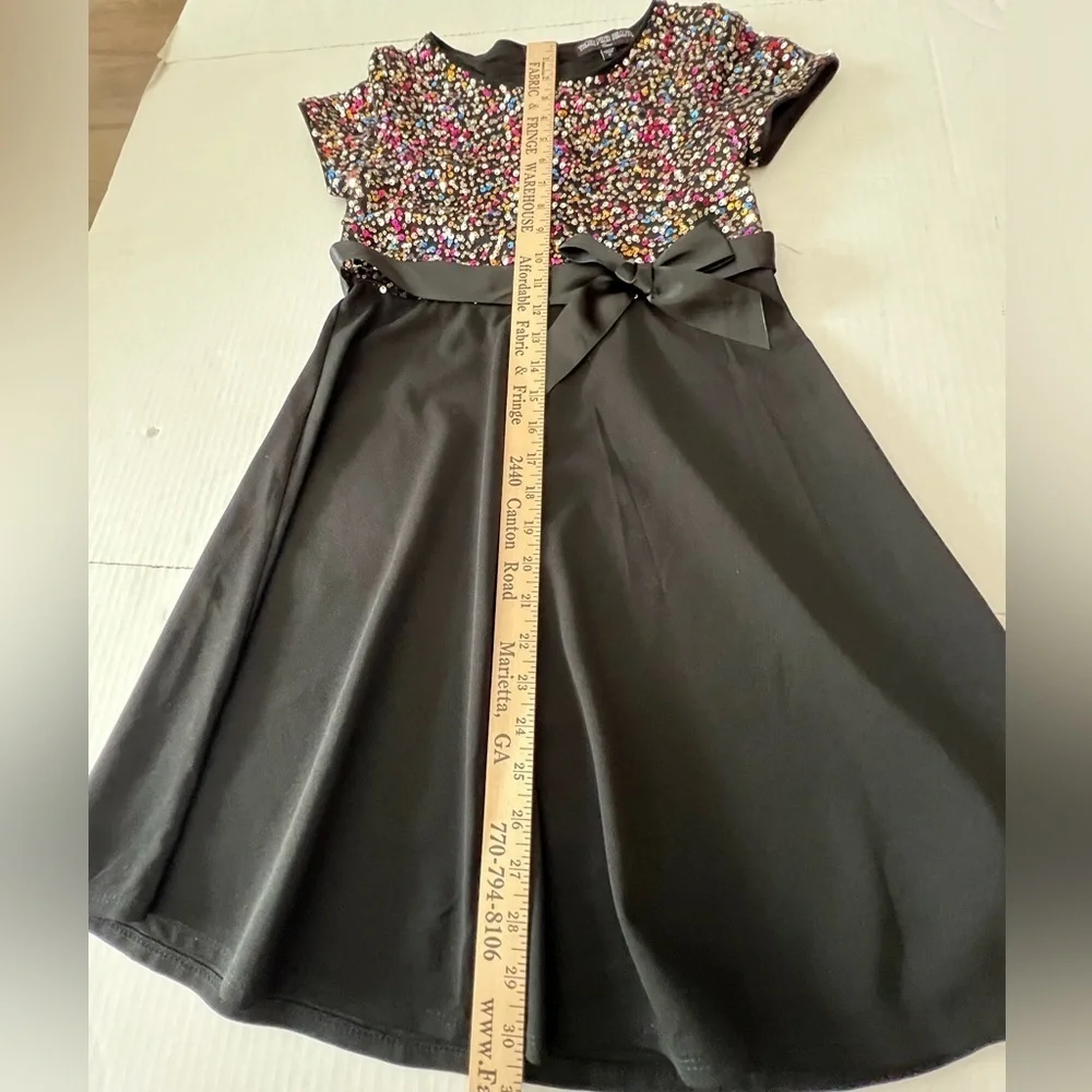 THREE PINK  HEARTS  BLACK W/MULTI-COLORED SEQUINS HOLIDAY OR PARTY DRESS.  XL